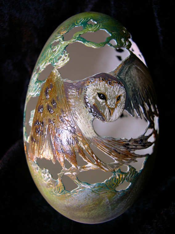 Carved and painted egg shell - Christel